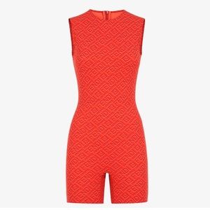 🆕FENDI X SKIMS GEORGIA ORANGE SLEEVELESS MID THIGH 1PIECE SHORT ROMPER BODYSUIT